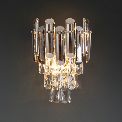 Modern Style Prismatic Wall Lighting Crystal Block 3-Lights Wall Sconces in Grey