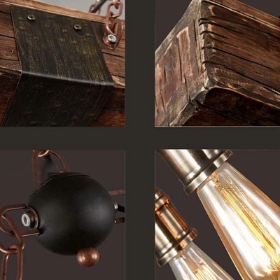 Retro Industrial Style Island Lamp Creative Long Wooden Linear Chandelier