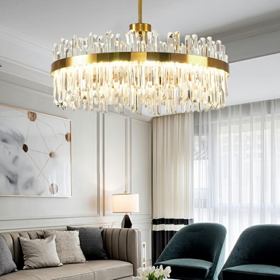 Round Hanging Chandelier Modern Style Crystal Rectangle 1-Light Chandelier Light in Gold