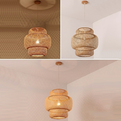 Southeast Asia Style 1 Light Pendant Light Braided Rattan Hanging Light for Dinning Room