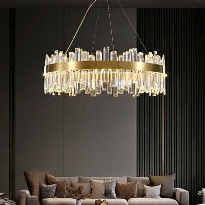 1 Light Circular Chandelier Lamp Modern Style Crystal Chandelier Light in Gold