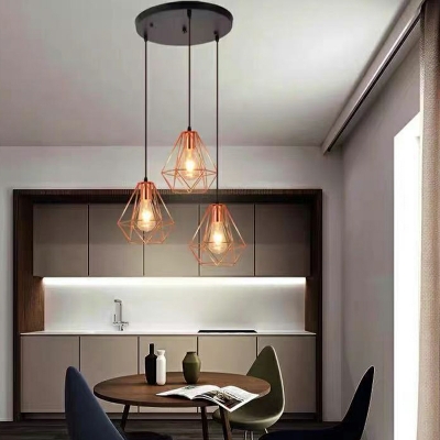 3-Light Hanging Lights Industrial Style Diamond Shape Metal Pendant Light Fixture