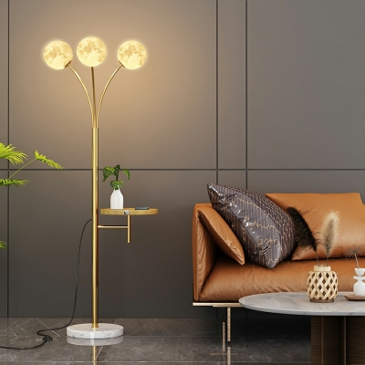3-Light Stand Up Lamps Minimalist Style Ball Shape Metal Floor Standing Lights