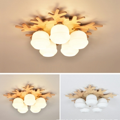 Antlers Contemporary Ceiling Light Wooden Ceiling Fixture for Living Room