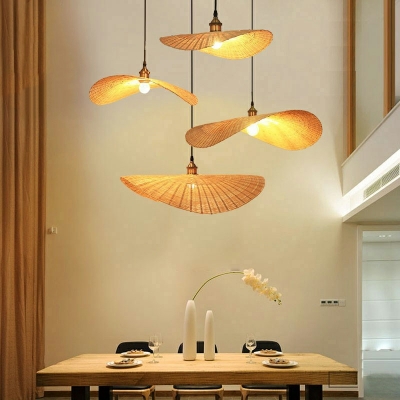 Asian Style Pendant Suspension Lighting with Straw Hat Shade Wooden Bamboo 1 Head Tea Room Pendant Ceiling Light
