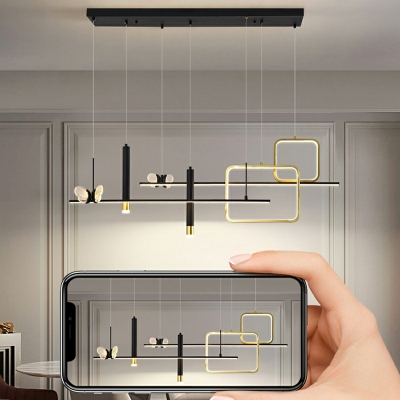 Black Modern Island Lighting Fixtures LED Minimalism Hanging Pendant Lights for Dinning Room