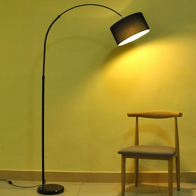 Black Standing Floor Lamp Single Bulb with Fabric Shade Standing Light