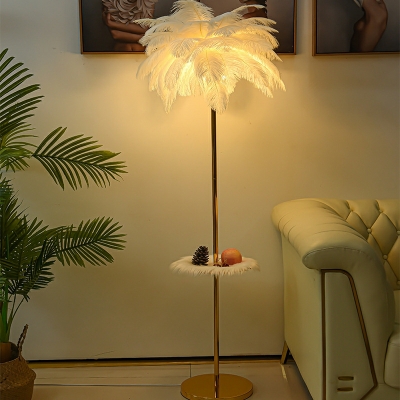 Contemporary Standing Floor Lamp 5-Light LED Feather Shade Stand Up Lamp