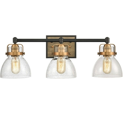 Industrial Vintage Bell Shape Vanity Light Wood Wall Lamp with Clear Glass Shade