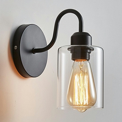 Vintage Black Wall Lamp 1 Light Clear Glass Wall Light for Bedroom