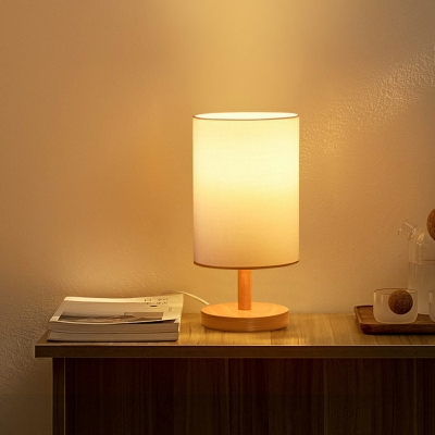 Wooden Table Light Single Bulb Drum Shape Contemporary Table Lamp