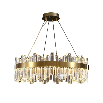1 Light Circular Chandelier Lamp Modern Style Crystal Chandelier Light in Gold