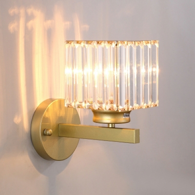 1 Light Cylinder Wall Lighting Modern Style Crystal Wall Light Sconce in Gold