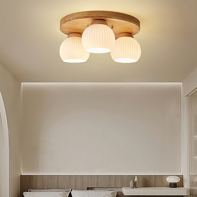 Cluster Wooden Ceiling Light White Glass Ceiling Fixture for Bedroom