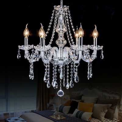 Crystal Bead Waterfall Chandelier Lamp European Style 18 Lights Chandelier Light in Silver