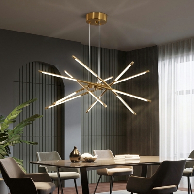 Linear Chandelier Light Modern Style Metal 12-Lights Chandelier Light Fixtures in Gold