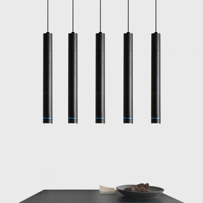 Modern Style Linear Pendant Light Metal 1-Lighs Ceiling Lamp in Black
