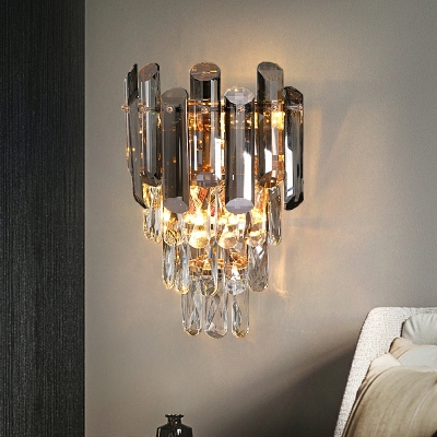 Modern Style Meandering Wall Mount Lighting Crystal 3-Lights Wall Sconce Lighting in Grey