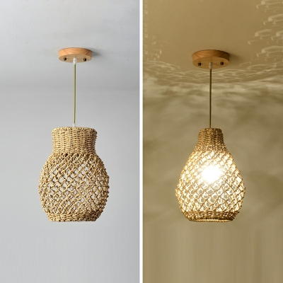 Rattan Weaving Pendant Lighting 1 Light Hanging Lamp for Dining Room
