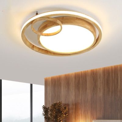 Round Flush Mount Light Fixture Wood with Acrylic Shade Flush Ceiling Light Fixture