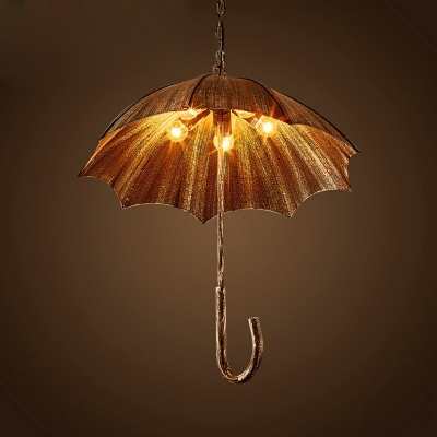Umbrella Shape Chandelier Lighting Fixtures 5 Bulbs Hanging Pendant Lights in Rust