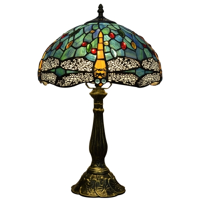 Beaded Nightstand Lamp Yellow Dragonfly Single Light Table Lamp