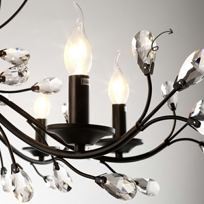 Branches Chandelier Lamp Traditional Style Crystal 9-Lights Chandelier Light in Black