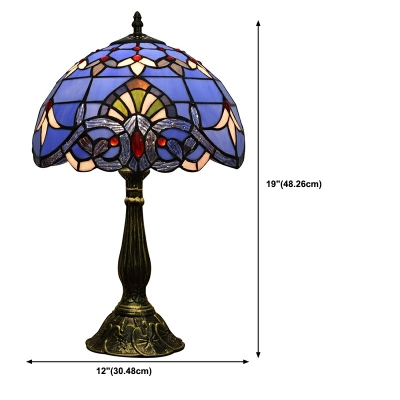 Bule Table Lamp Baroque Style 1-Head Stained Art Glass Nightstand Lamp