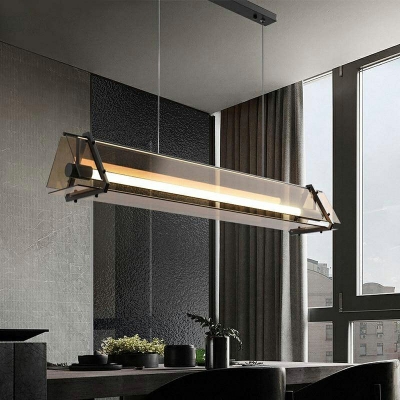 Cognac Island Linear Pendant with Glass Shade Industrial Island Chandelier