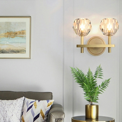 Crystal Shade Wall Light Fixture LED Brass Minimalistic Wall Mounted Lighting