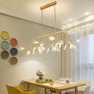 Gold Linear Island Pendants Modern Style Glass 27 Lights Island Lights
