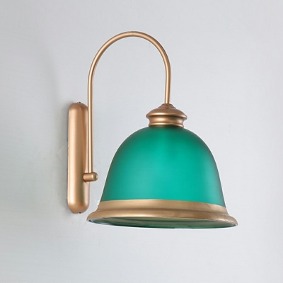 Green Glass Shade Sconce Light Fixture 1-Bulb Wall Mounted Lighting