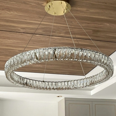 Modern Style Ring Hanging Chandelier Crystal Rectangle 1-Light Chandelier Light in Gold