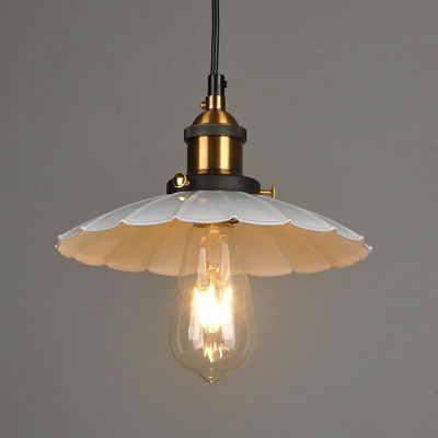 Vintage Style Scalloped Shade Single Pendant Light Iron Hanging Pendant for Dining Room