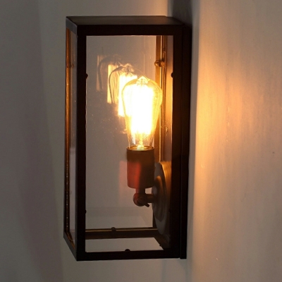 Vintage Wall Sconce Black Metal with Clear Glass Shade Sconce Light Fixture
