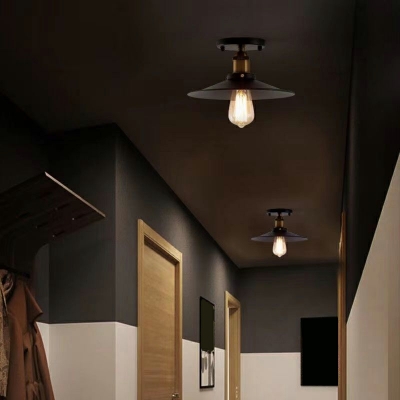 1-Light Close To Ceiling Chandelier Retro Style Cone Shape Metal Flush Mount Light