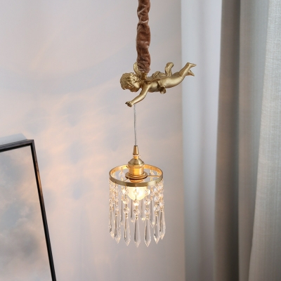 1 Light Gold Pendant Lighting Crystal Shade Hanging Lamp for Bedroom