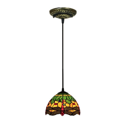 1-Light Hanging Lights Tiffany Style Dome Shape Metal Suspension Pendant