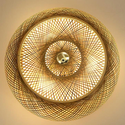 Asian Style Drum Flushmount Lighting Handmade Bamboo 3-Light Flush Lamp with White Inner Shade