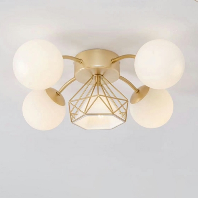 Contemporary Gold Ceiling Light White Glass Globe Ceiling Fixture