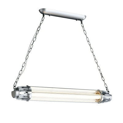 Glass Shade Island Light LED Linear Shape Suspension Pendant Light in Silver