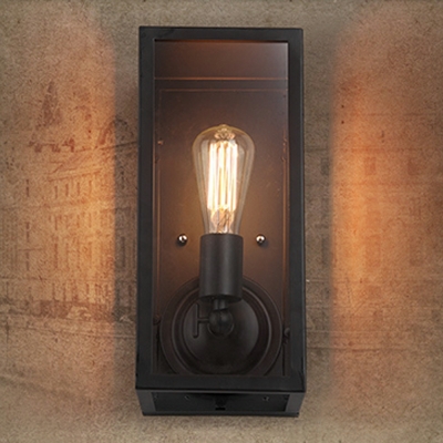 Industrial Style Wall Lamp Black 1 Light Glass Outdoor Wall Light