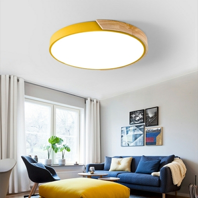 Macaron Style Round Ceiling Light Acrylic and Wood Nordic Style Flushmount Light for Bedroom