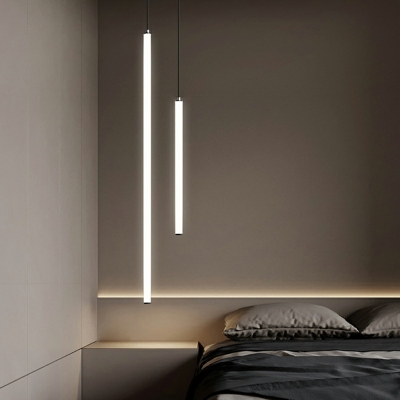 Modern Minimalist Long Line Pendant Light LED Cylindrical Bedroom Hanging Lamp