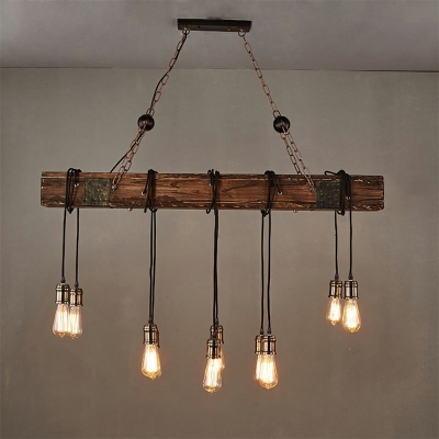 Retro Industrial Style Island Lamp Creative Long Wooden Linear Chandelier