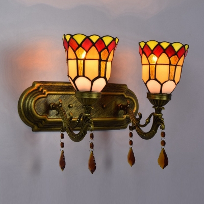 Tiffany Style Countryside Flower Shape Wall Lighting Creative Glass 2 Heads Wall Mount Fixture for Hotel