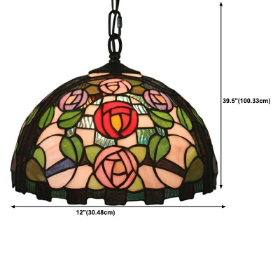 1-Light Hanging Lights Tiffany Style Dome Shape Metal Ceiling Pendant Light