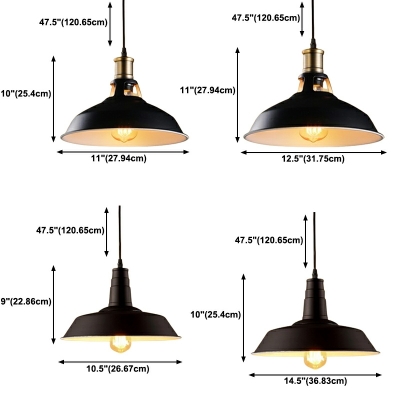 1 Light Hemisphere Pendant Light Kit Industrial Style Metal Ceiling Lamp in Black