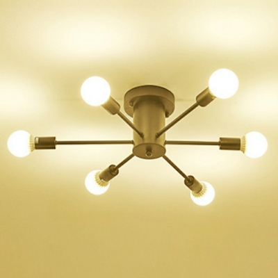 10-Light Close To Ceiling Chandelier Retro Style Exposed Bulb Shape Metal Flush Mount Light