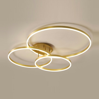 3 Circles Flush Mount Lighting Fixtures Brass Metal LED Flush Ceiling Light Fixtures